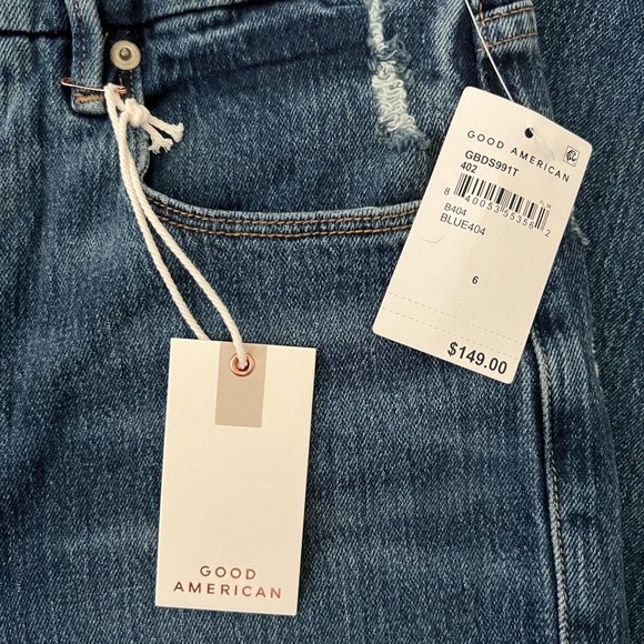 NWT Good American Good Boy Twisted Slit Style GBDS991T Color Blue 404 Si… - Picture 9 of 10